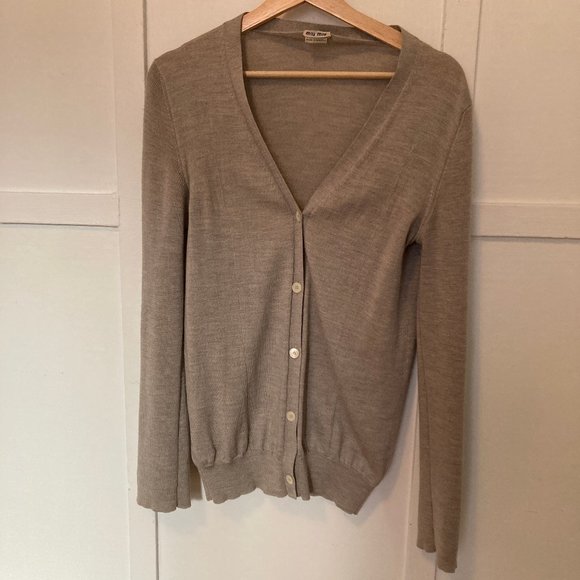 Miu Miu Sweaters - Miu Miu Light Gray 100% Wool Cardigan sz 44
